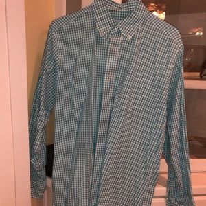 Men’s blue/white checkered dress shirt